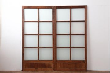 アンティーク建具　上手物　腰板欅(ケヤキ)材　シンプルなガラス戸2枚セット(引き戸)(R-044116)