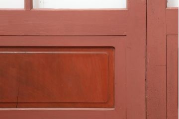 アンティーク建具　腰板欅(ケヤキ)材　モダンな雰囲気漂うガラス戸4枚セット(引き戸)(R-044117)