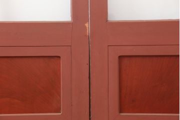 アンティーク建具　腰板欅(ケヤキ)材　モダンな雰囲気漂うガラス戸4枚セット(引き戸)(R-044117)