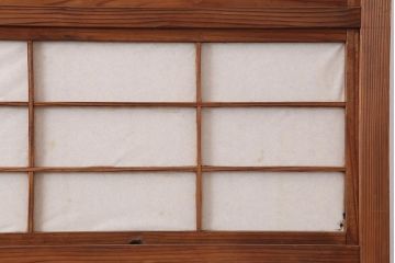 アンティーク建具　裏障子付き　和風の空間づくりにおすすめな格子戸4枚セット(ガラス帯戸、引き戸、建具)(R-044118)