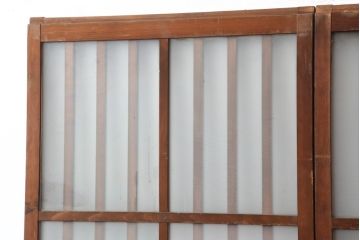 アンティーク建具　昭和レトロ　細身のシルエットが魅力のガラス格子戸2枚セット(ガラス戸、引き戸、建具)(R-044119)