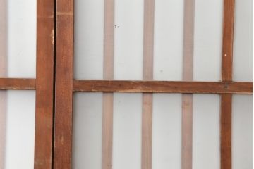アンティーク建具　昭和レトロ　細身のシルエットが魅力のガラス格子戸2枚セット(ガラス戸、引き戸、建具)(R-044119)