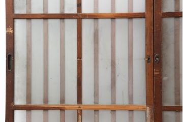 アンティーク建具　昭和レトロ　細身のシルエットが魅力のガラス格子戸2枚セット(ガラス戸、引き戸、建具)(R-044119)