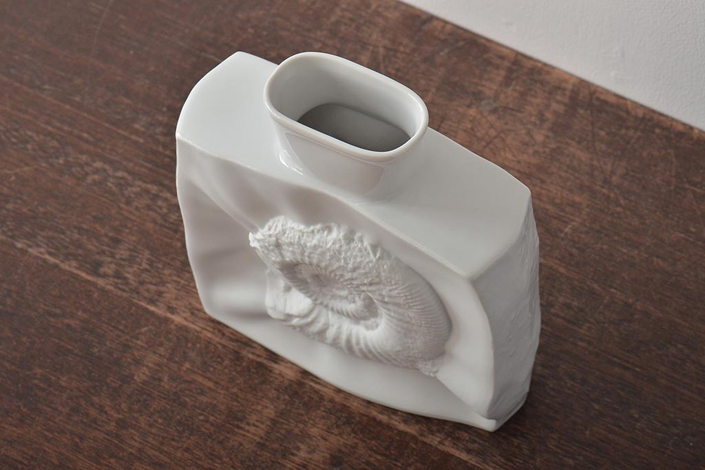 ヴィンテージ雑貨　ドイツ　TIRSCHENREUTH(ティルシェンロイト)　化石模様　アンモナイト　フラワーベース(花瓶、花器、ビンテージ)(R-044130)