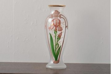 ヨーロッパ製　ピンクアイリス　フロストガラスのフラワーベース(花瓶、花器)(R-044131)