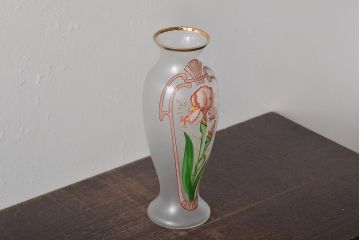 ヨーロッパ製　ピンクアイリス　フロストガラスのフラワーベース(花瓶、花器)(R-044131)