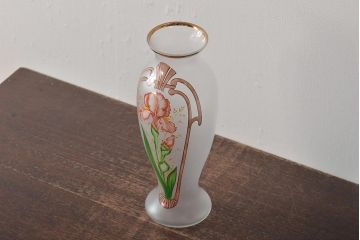 ヨーロッパ製　ピンクアイリス　フロストガラスのフラワーベース(花瓶、花器)(R-044131)