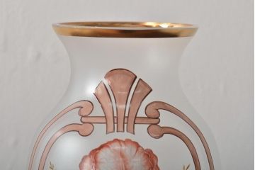 ヨーロッパ製　ピンクアイリス　フロストガラスのフラワーベース(花瓶、花器)(R-044131)