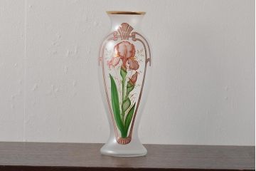 ヨーロッパ製　ピンクアイリス　フロストガラスのフラワーベース(花瓶、花器)(R-044131)