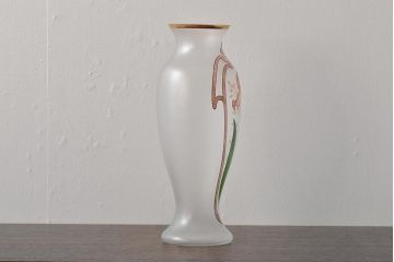 ヨーロッパ製　ピンクアイリス　フロストガラスのフラワーベース(花瓶、花器)(R-044131)