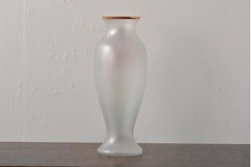 ヨーロッパ製　ピンクアイリス　フロストガラスのフラワーベース(花瓶、花器)(R-044131)