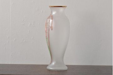 ヨーロッパ製　ピンクアイリス　フロストガラスのフラワーベース(花瓶、花器)(R-044131)