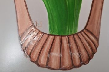 ヨーロッパ製　ピンクアイリス　フロストガラスのフラワーベース(花瓶、花器)(R-044131)