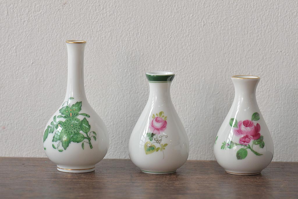 中古　ハンガリー　HEREND(ヘレンド)　ミニチュアベース3点セット(花瓶、花器、陶磁器)(R-044134)