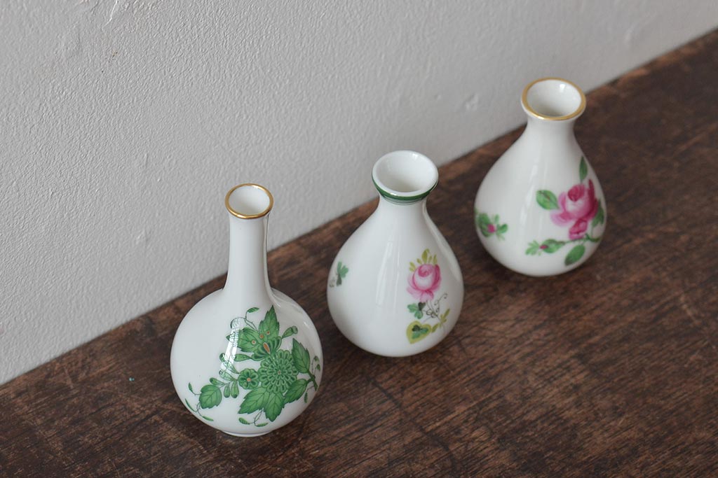 中古　ハンガリー　HEREND(ヘレンド)　ミニチュアベース3点セット(花瓶、花器、陶磁器)(R-044134)