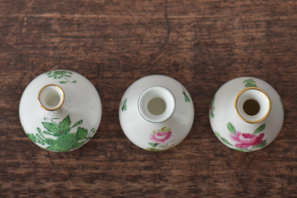 中古　ハンガリー　HEREND(ヘレンド)　ミニチュアベース3点セット(花瓶、花器、陶磁器)(R-044134)