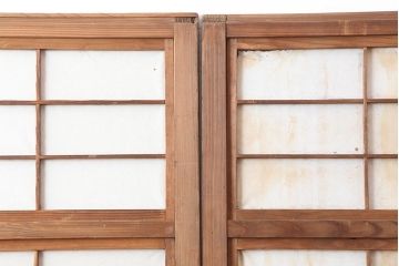 アンティーク建具　裏障子付き　すっきりとした佇まいの格子戸2枚セット(帯ガラス戸、引き戸)(R-044136)