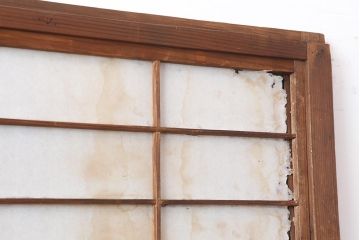 アンティーク建具　裏障子付き　すっきりとした佇まいの格子戸2枚セット(帯ガラス戸、引き戸)(R-044136)