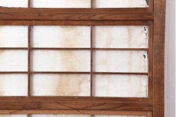 アンティーク建具　裏障子付き　すっきりとした佇まいの格子戸2枚セット(帯ガラス戸、引き戸)(R-044136)