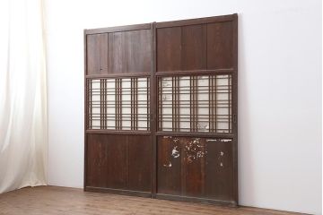 アンティーク建具　レトロモダンな障子帯戸2枚セット(板戸、引き戸)(R-044137)
