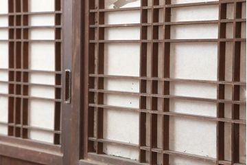 アンティーク建具　レトロモダンな障子帯戸2枚セット(板戸、引き戸)(R-044137)
