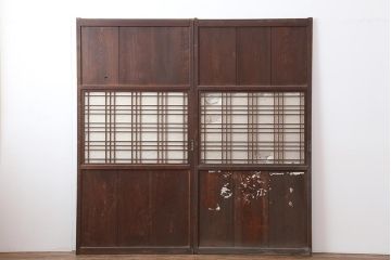 アンティーク建具　レトロモダンな障子帯戸2枚セット(板戸、引き戸)(R-044137)