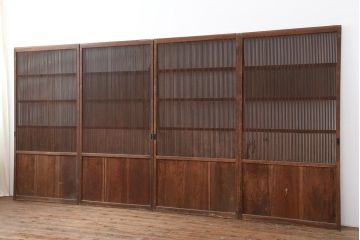 アンティーク建具　和モダンな万本格子戸4枚セット(障子戸、引き戸)(R-044138)