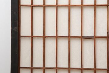 アンティーク建具　和製アンティーク　腰板ケヤキ　漆塗り　上手物　和の風情漂う格子入り障子戸4枚セット(建具、引き戸)(R-044142)