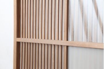 アンティーク建具　幅広サイズ　ガラス入り　和の風情漂う格子戸2枚セット(ガラス戸、建具、引き戸)(R-044143)