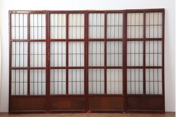 アンティーク建具　大正昭和初期　大正ロマン　赤褐色の木肌が美しいガラス戸4枚セット(引き戸、建具)(R-044145)