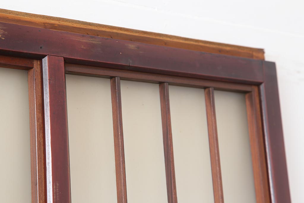 アンティーク建具　大正昭和初期　大正ロマン　赤褐色の木肌が美しいガラス戸4枚セット(引き戸、建具)(R-044145)