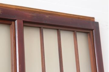 アンティーク建具　大正昭和初期　大正ロマン　赤褐色の木肌が美しいガラス戸4枚セット(引き戸、建具)(R-044145)