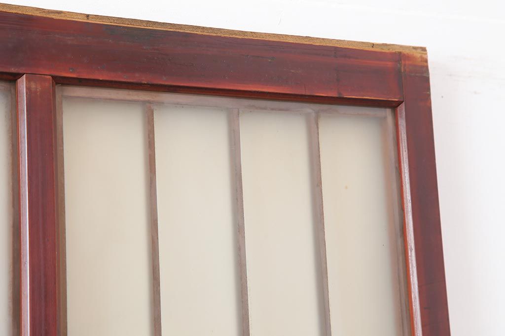 アンティーク建具　大正昭和初期　大正ロマン　赤褐色の木肌が美しいガラス戸4枚セット(引き戸、建具)(R-044145)