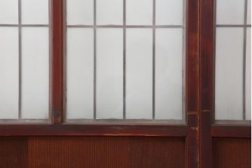 アンティーク建具　大正昭和初期　大正ロマン　赤褐色の木肌が美しいガラス戸4枚セット(引き戸、建具)(R-044145)