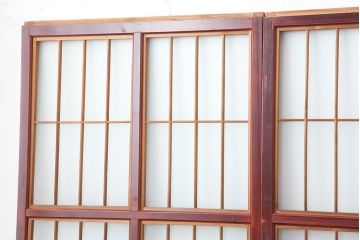 アンティーク建具　大正昭和初期　大正ロマン　赤褐色の木肌が美しいガラス戸4枚セット(引き戸、建具)(R-044146)