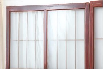 アンティーク建具　大正昭和初期　大正ロマン　赤褐色の木肌が美しいガラス戸4枚セット(引き戸、建具)(R-044146)