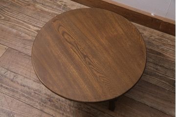 アンティーク家具　和製アンティーク　昭和初期　栓材　素朴なぬくもりが魅力のレトロな丸ちゃぶ台(座卓、ローテーブル、花台)(R-044149)