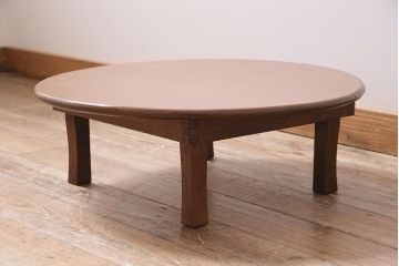 アンティーク家具　和製アンティーク　昭和初期　栓材　素朴なぬくもりが魅力のレトロな丸ちゃぶ台(座卓、ローテーブル、花台)(R-044150)