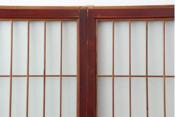 アンティーク建具　大正昭和初期　大正ロマン　赤褐色の木肌が美しいガラス戸2枚セット(引き戸、建具)(R-044151)