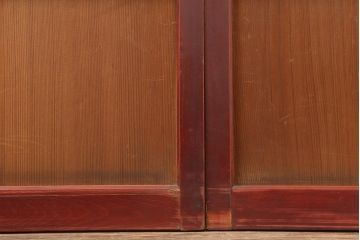 アンティーク建具　大正昭和初期　大正ロマン　赤褐色の木肌が美しいガラス戸2枚セット(引き戸、建具)(R-044151)