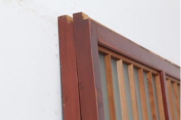 アンティーク建具　大正昭和初期　大正ロマン　赤褐色の木肌が美しいガラス戸2枚セット(引き戸、建具)(R-044151)
