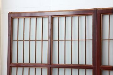 アンティーク建具　大正昭和初期　大正ロマン　赤褐色の木肌が美しいガラス戸4枚セット(引き戸、建具)(R-044152)
