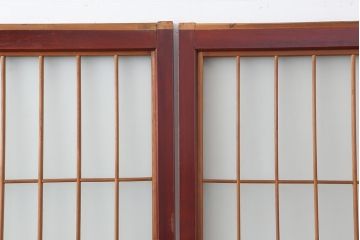 アンティーク建具　大正昭和初期　大正ロマン　赤褐色の木肌が美しいガラス戸4枚セット(引き戸、建具)(R-044152)