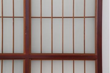 アンティーク建具　大正昭和初期　大正ロマン　赤褐色の木肌が美しいガラス戸4枚セット(引き戸、建具)(R-044152)