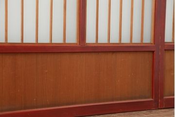 アンティーク建具　大正昭和初期　大正ロマン　赤褐色の木肌が美しいガラス戸4枚セット(引き戸、建具)(R-044152)