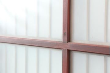 アンティーク建具　大正昭和初期　大正ロマン　赤褐色の木肌が美しいガラス戸4枚セット(引き戸、建具)(R-044152)