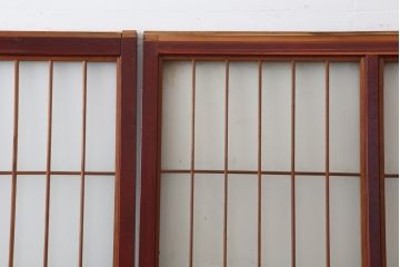 アンティーク建具　大正昭和初期　大正ロマン　赤褐色の木肌が美しいガラス戸4枚セット(引き戸、建具)(R-044153)
