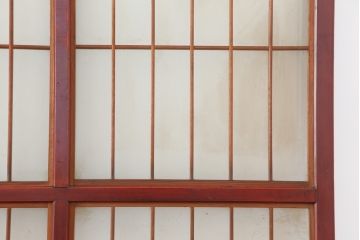 アンティーク建具　大正昭和初期　大正ロマン　赤褐色の木肌が美しいガラス戸4枚セット(引き戸、建具)(R-044153)