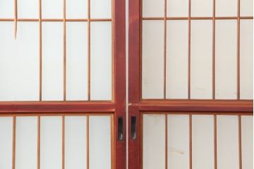 アンティーク建具　大正昭和初期　大正ロマン　赤褐色の木肌が美しいガラス戸4枚セット(引き戸、建具)(R-044153)