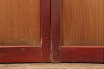 アンティーク建具　大正昭和初期　大正ロマン　赤褐色の木肌が美しいガラス戸4枚セット(引き戸、建具)(R-044153)